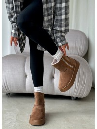 Жіночі уггі з натуральної замші на змійці (хутро) кавового кольору 35471