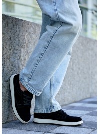 Чоловічі туфлі з натуральної замші на шнурівці чорного кольору 35472