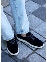 Чоловічі туфлі з натуральної замші на шнурівці чорного кольору 35472