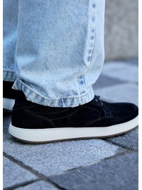 Чоловічі туфлі з натуральної замші на шнурівці чорного кольору 35472