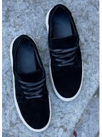 Чоловічі туфлі з натуральної замші на шнурівці чорного кольору 35472