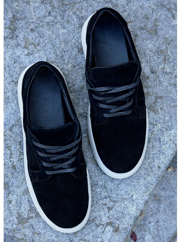 Чоловічі туфлі з натуральної замші на шнурівці чорного кольору 35472