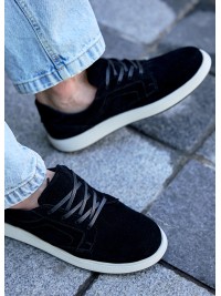 Чоловічі туфлі з натуральної замші на шнурівці чорного кольору 35472