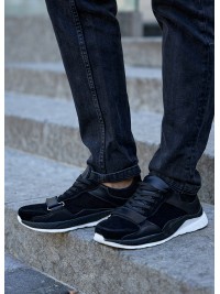 Чоловічі кросівки з натуральної шкіри чорного кольору 35473