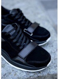 Чоловічі кросівки з натуральної шкіри чорного кольору 35473