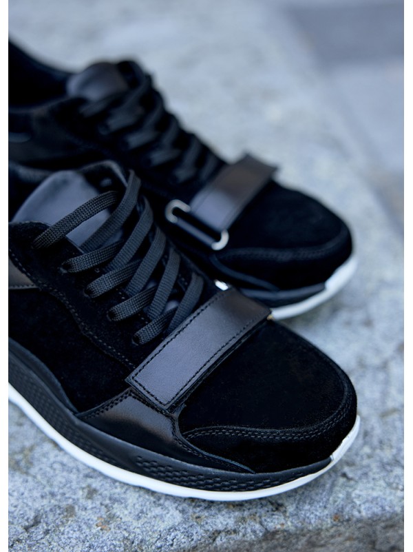 Чоловічі кросівки з натуральної шкіри чорного кольору 35473