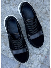 Чоловічі кросівки з натуральної шкіри чорного кольору 35473