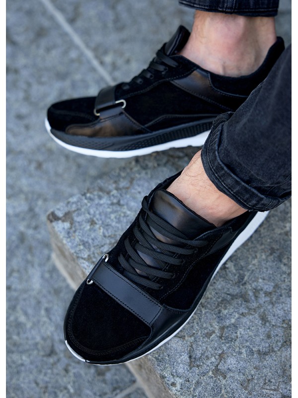Чоловічі кросівки з натуральної шкіри чорного кольору 35473