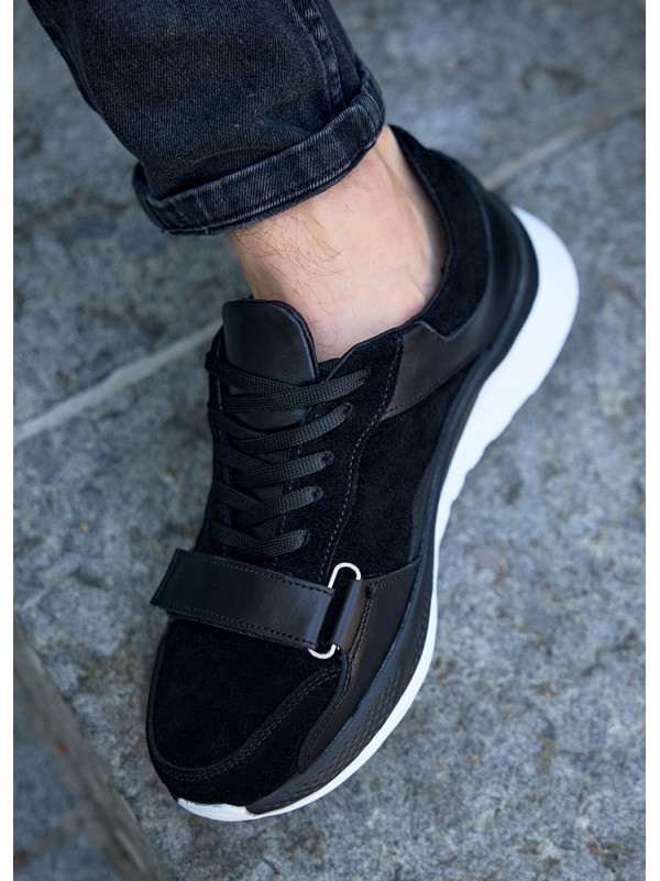 Чоловічі кросівки з натуральної шкіри чорного кольору 35473