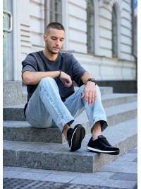 Чоловічі кросівки з натуральної шкіри чорного кольору 35474