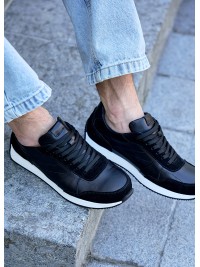 Чоловічі кросівки з натуральної шкіри чорного кольору 35474