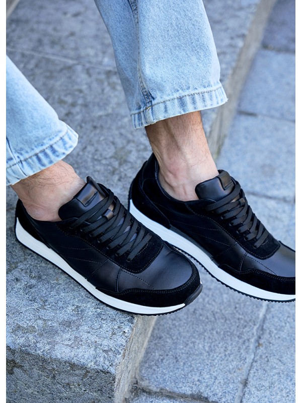 Чоловічі кросівки з натуральної шкіри чорного кольору 35474