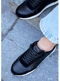 Чоловічі кросівки з натуральної шкіри чорного кольору 35474