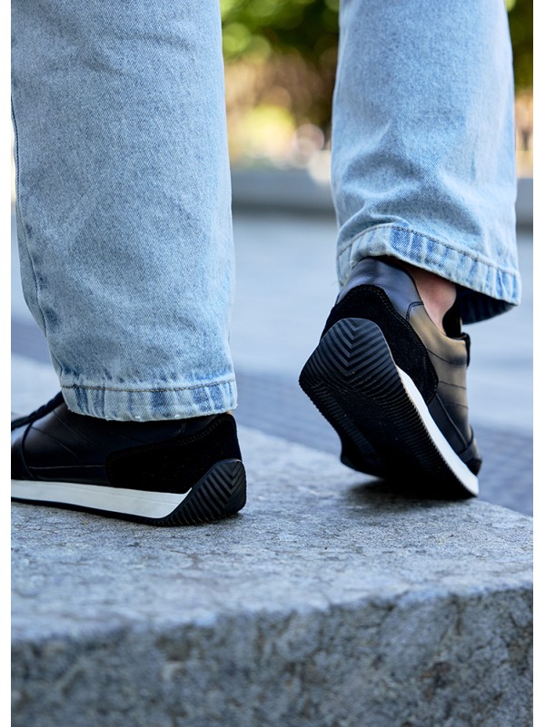 Чоловічі кросівки з натуральної шкіри чорного кольору 35474