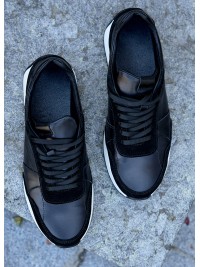 Чоловічі кросівки з натуральної шкіри чорного кольору 35474