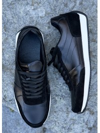 Чоловічі кросівки з натуральної шкіри чорного кольору 35474