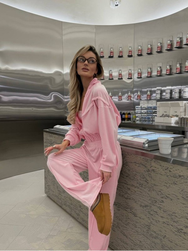 Жіночий велюровий костюм з топом рожевого кольору 35477