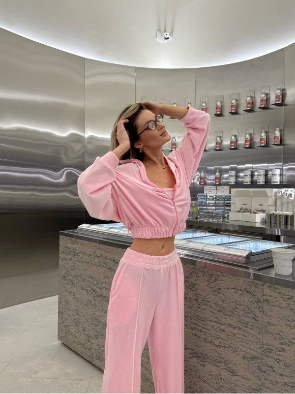 Жіночий велюровий костюм з топом рожевого кольору 35477