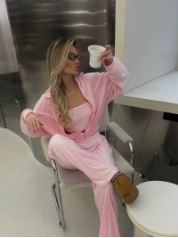 Жіночий велюровий костюм з топом рожевого кольору 35477