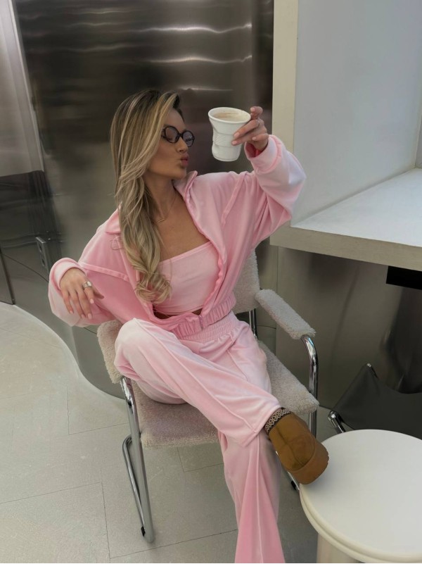Жіночий велюровий костюм з топом рожевого кольору 35477