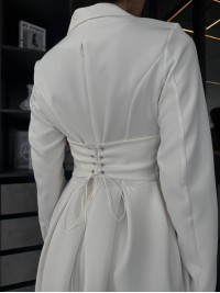 Класична сукня мiнi з корсетом молочного кольору 35478