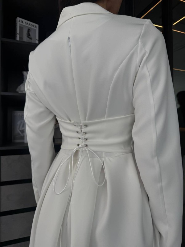 Класична сукня мiнi з корсетом молочного кольору 35478