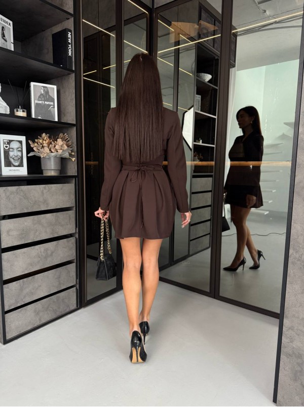 Класична сукня мiнi з корсетом коричневого кольору 35480
