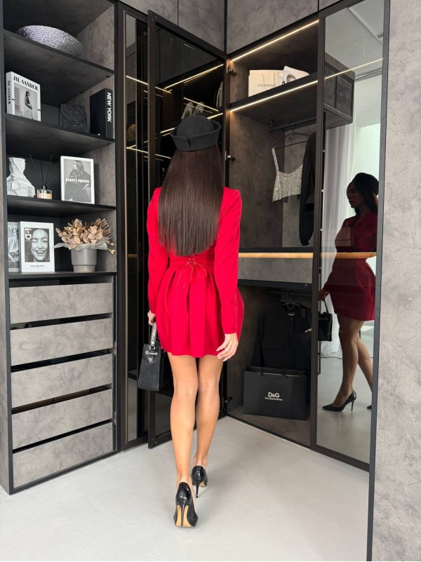 Класична сукня мiнi з корсетом червоного кольору 35481