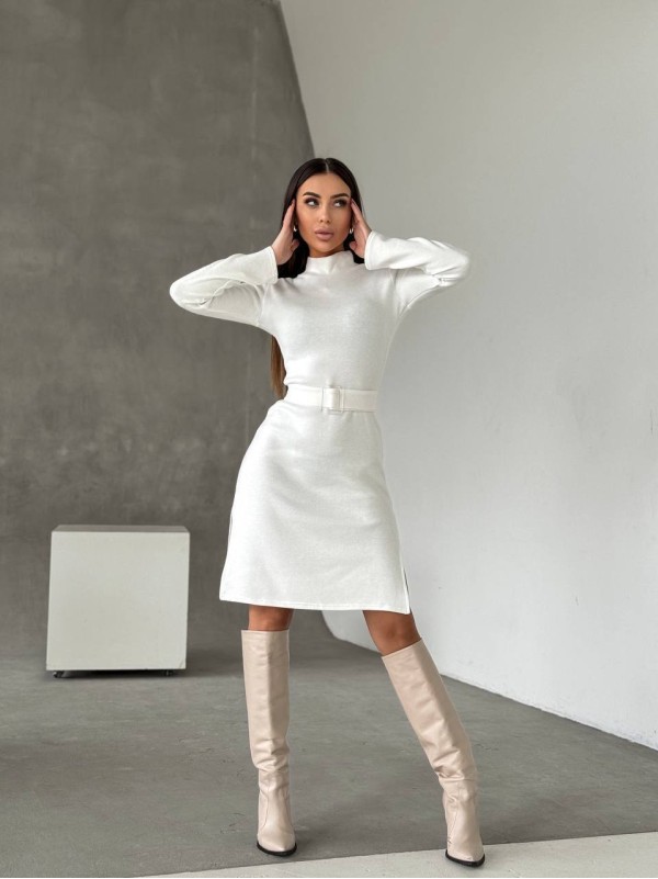 Ангорова сукня мiнi з поясом молочного кольору 35482