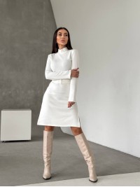 Ангорова сукня мiнi з поясом молочного кольору 35482