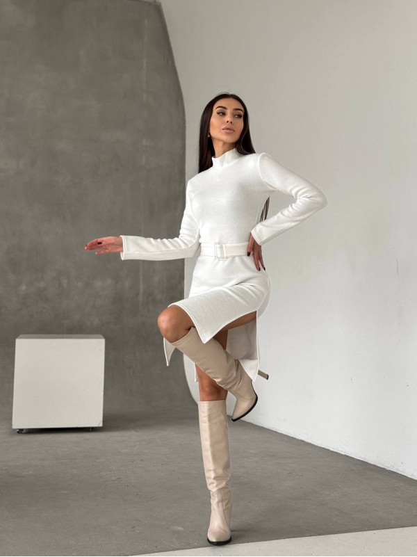 Ангорова сукня мiнi з поясом молочного кольору 35482