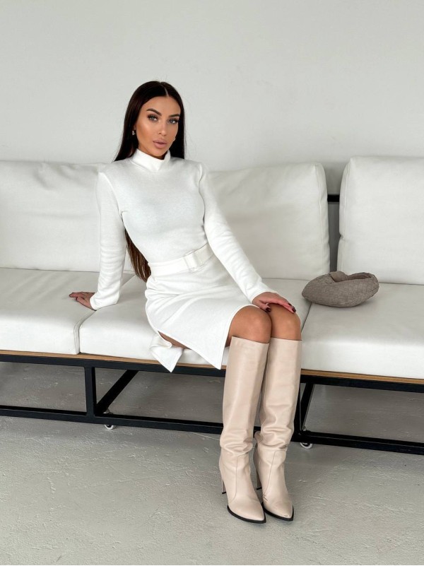 Ангорова сукня мiнi з поясом молочного кольору 35482