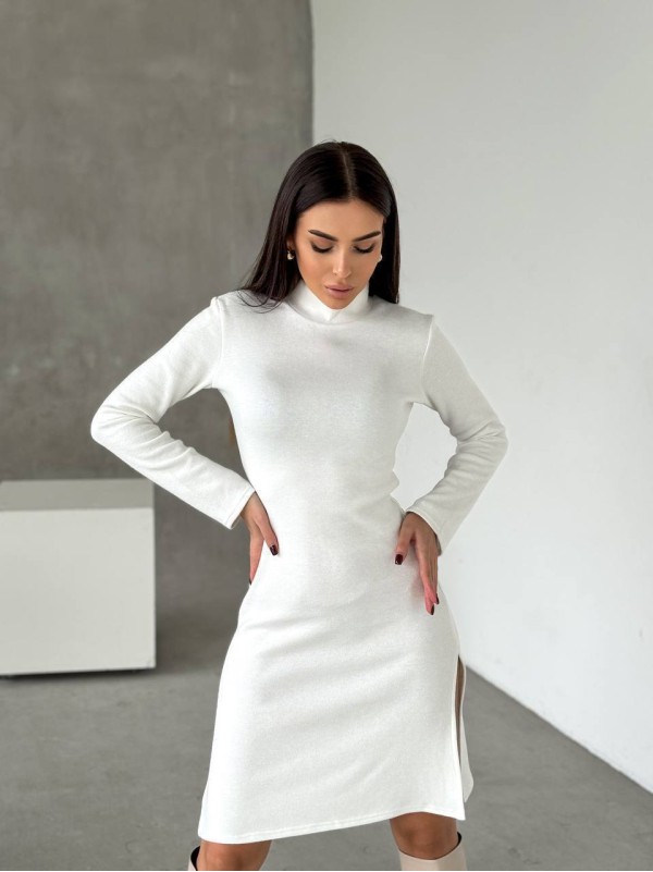 Ангорова сукня мiнi з поясом молочного кольору 35482
