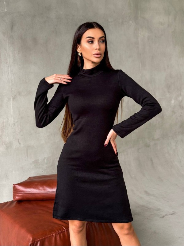 Ангорова сукня мiнi з поясом чорного кольору 35483