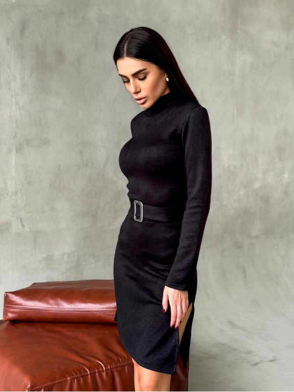 Ангорова сукня мiнi з поясом чорного кольору 35483