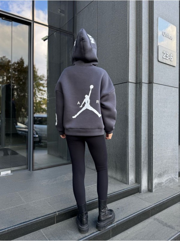 Жіноче спортивне худі на флiсi графiтового кольору 35498