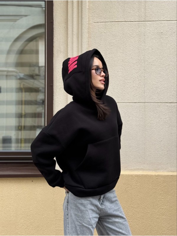 Жіноче спортивне худі на флiсi чорного кольору 35499