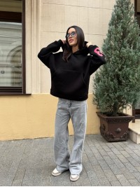 Жіноче спортивне худі на флiсi чорного кольору 35499