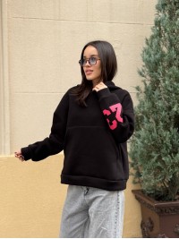 Жіноче спортивне худі на флiсi чорного кольору 35499