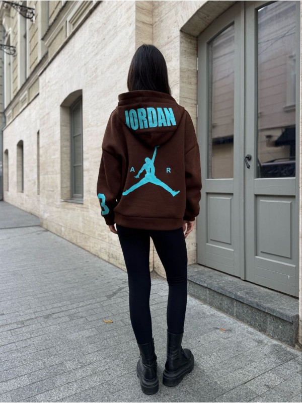 Жіноче спортивне худі на флiсi коричневого кольору 35500