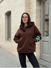 Жіноче спортивне худі на флiсi коричневого кольору 35500