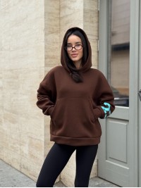 Жіноче спортивне худі на флiсi коричневого кольору 35500