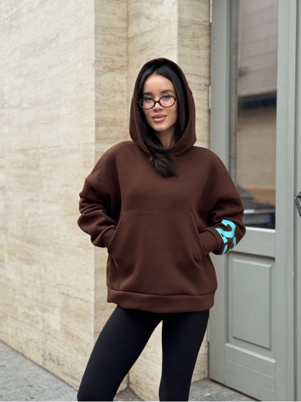 Жіноче спортивне худі на флiсi коричневого кольору 35500