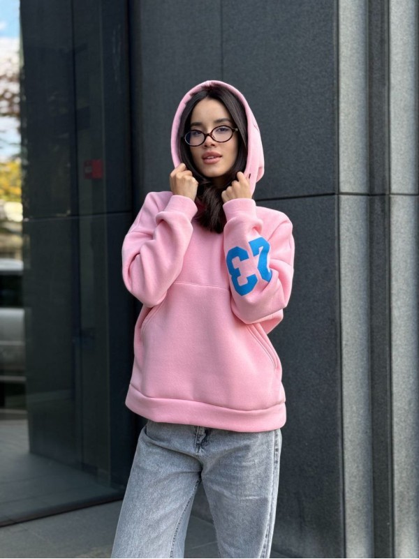 Жіноче спортивне худі на флiсi рожевого кольору 35501