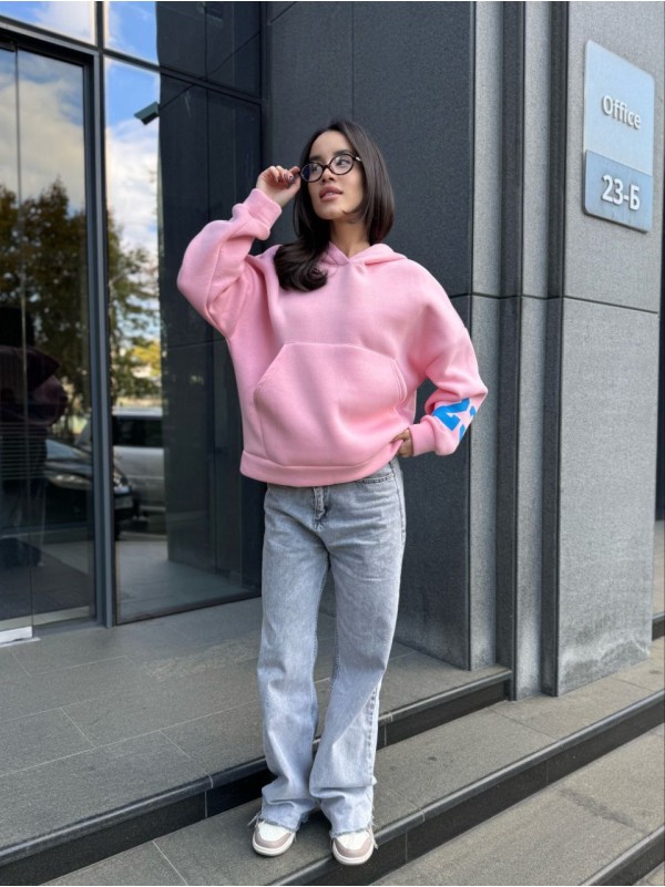 Жіноче спортивне худі на флiсi рожевого кольору 35501