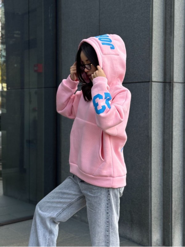 Жіноче спортивне худі на флiсi рожевого кольору 35501