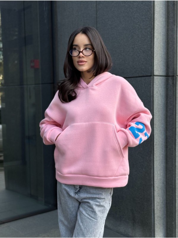 Жіноче спортивне худі на флiсi рожевого кольору 35501