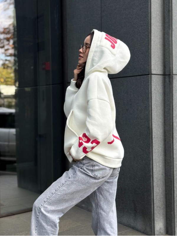 Жіноче спортивне худі на флiсi молочного кольору 35502