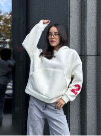 Жіноче спортивне худі на флiсi молочного кольору 35502