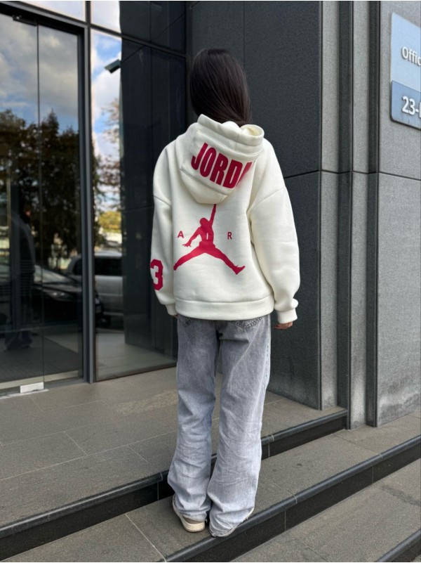 Жіноче спортивне худі на флiсi молочного кольору 35502